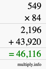 How to calculate 549 times 84 using long multiplication