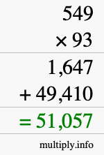 How to calculate 549 times 93 using long multiplication