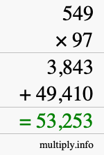 How to calculate 549 times 97 using long multiplication