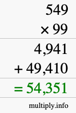 How to calculate 549 times 99 using long multiplication