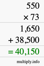 How to calculate 550 times 73 using long multiplication