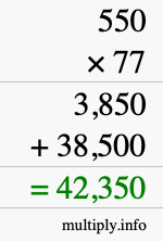 How to calculate 550 times 77 using long multiplication