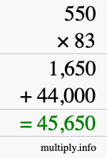 How to calculate 550 times 83 using long multiplication