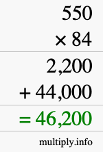 How to calculate 550 times 84 using long multiplication