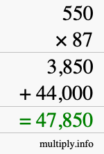 How to calculate 550 times 87 using long multiplication