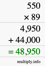 How to calculate 550 times 89 using long multiplication