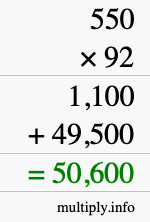How to calculate 550 times 92 using long multiplication How to calculate 550 times 92 using long multiplication