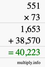 How to calculate 551 times 73 using long multiplication