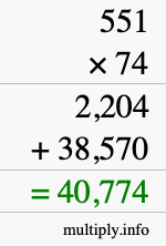 How to calculate 551 times 74 using long multiplication