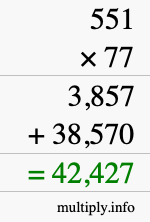 How to calculate 551 times 77 using long multiplication