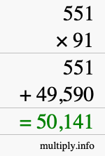 How to calculate 551 times 91 using long multiplication