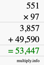 How to calculate 551 times 97 using long multiplication