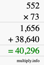 How to calculate 552 times 73 using long multiplication