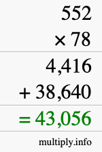 How to calculate 552 times 78 using long multiplication