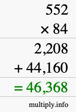 How to calculate 552 times 84 using long multiplication