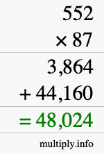 How to calculate 552 times 87 using long multiplication
