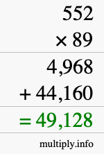 How to calculate 552 times 89 using long multiplication