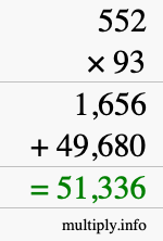 How to calculate 552 times 93 using long multiplication