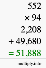 How to calculate 552 times 94 using long multiplication