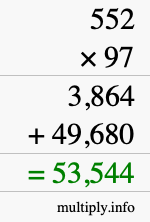 How to calculate 552 times 97 using long multiplication