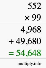 How to calculate 552 times 99 using long multiplication