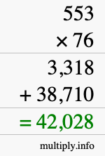 How to calculate 553 times 76 using long multiplication