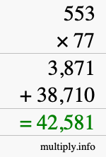 How to calculate 553 times 77 using long multiplication