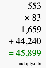 How to calculate 553 times 83 using long multiplication