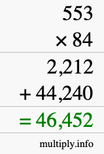 How to calculate 553 times 84 using long multiplication