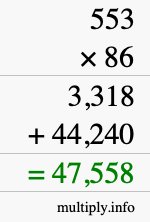 How to calculate 553 times 86 using long multiplication
