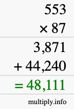 How to calculate 553 times 87 using long multiplication