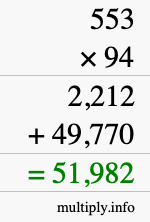 How to calculate 553 times 94 using long multiplication