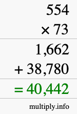 How to calculate 554 times 73 using long multiplication