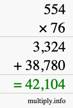How to calculate 554 times 76 using long multiplication