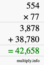 How to calculate 554 times 77 using long multiplication