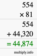 How to calculate 554 times 81 using long multiplication