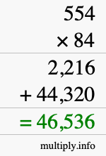 How to calculate 554 times 84 using long multiplication