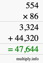 How to calculate 554 times 86 using long multiplication