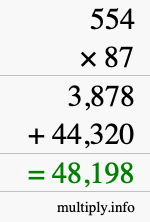 How to calculate 554 times 87 using long multiplication