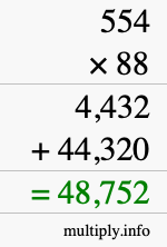 How to calculate 554 times 88 using long multiplication