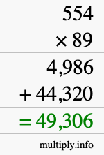 How to calculate 554 times 89 using long multiplication