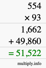 How to calculate 554 times 93 using long multiplication