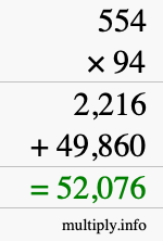 How to calculate 554 times 94 using long multiplication