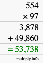 How to calculate 554 times 97 using long multiplication