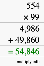 How to calculate 554 times 99 using long multiplication