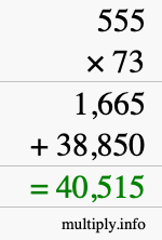 How to calculate 555 times 73 using long multiplication