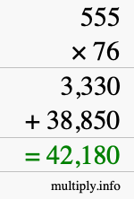 How to calculate 555 times 76 using long multiplication