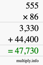 How to calculate 555 times 86 using long multiplication