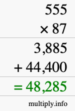 How to calculate 555 times 87 using long multiplication