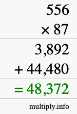 How to calculate 556 times 87 using long multiplication